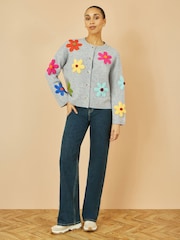 Yumi Knitted Flower Appliqué Cardigan - Bild 2 von 5