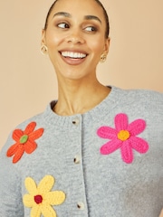Yumi Knitted Flower Appliqué Cardigan - Bild 3 von 5