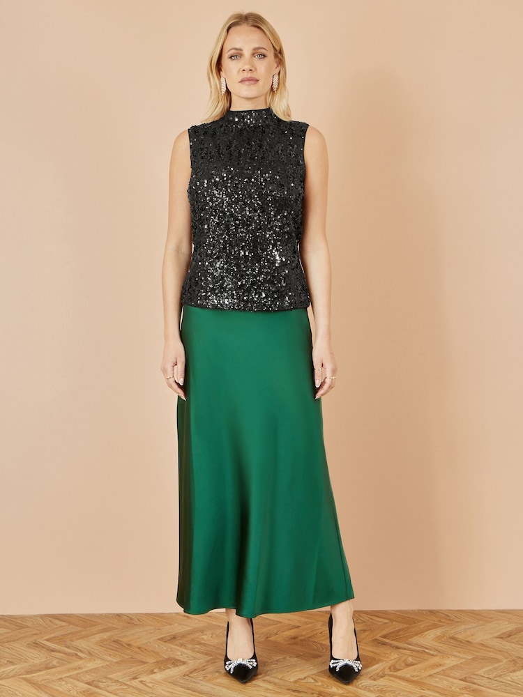 Yumi Black Sequin High Neck Top - Image 2 of 4