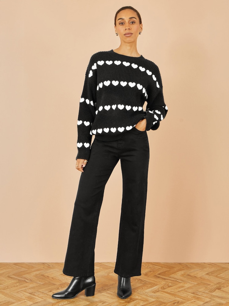 Yumi Black Heart Knit Relaxed Jumper - Image 2 of 4 Yumi Black Heart Knit Relaxed Jumper - Image 2 of 4