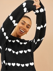 Yumi Black Heart Knit Relaxed Jumper - Image 4 of 4