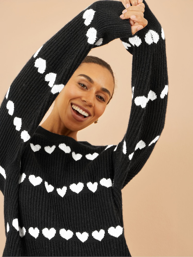 Yumi Black Heart Knit Relaxed Jumper - Image 4 of 4 Yumi Black Heart Knit Relaxed Jumper - Image 4 of 4