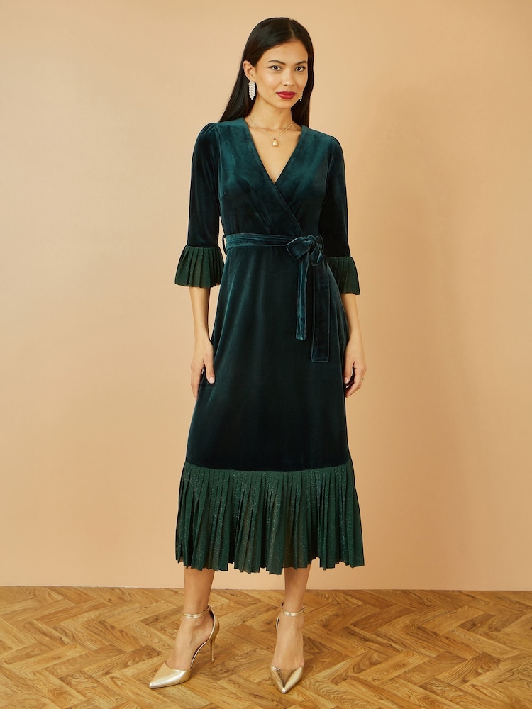 Yumi Velvet Wrap Midi Dress With Contrast Hemline - Imagem 1 de 5