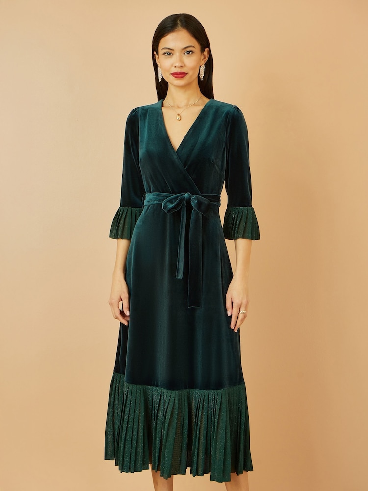 Yumi Velvet Wrap Midi Dress With Contrast Hemline - Imagem 2 de 5