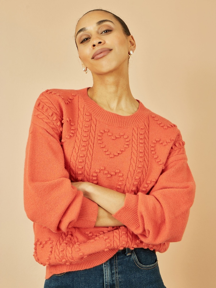 Yumi Orange Heart Knit Relaxed Jumper - Image 1 of 6 Yumi Orange Heart Knit Relaxed Jumper - Image 1 of 6