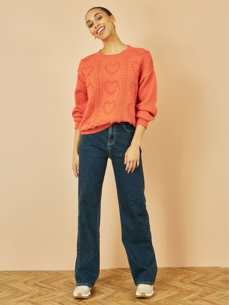 Yumi Orange Heart Knit Relaxed Jumper - Image 2 of 6