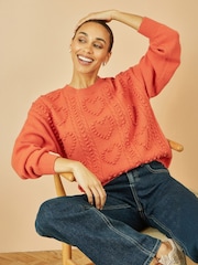 Yumi Orange Heart Knit Relaxed Jumper - Image 3 of 6