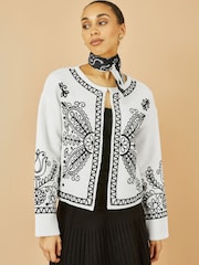 Yumi White Folk Embroidered Edge To Edge Cardigan - Image 1 of 4