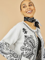 Yumi White Folk Embroidered Edge To Edge Cardigan - Image 3 of 4