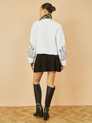 Yumi White Folk Embroidered Edge To Edge Cardigan - Image 4 of 4