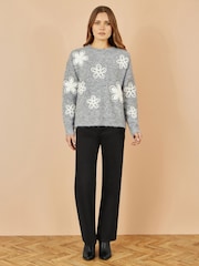 Yumi Grey Relaxed Jumper With Crochet Flowers - Image 2 of 5