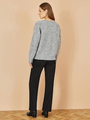 Yumi Grey Relaxed Jumper With Crochet Flowers - Image 5 of 5