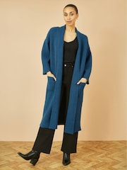 Yumi Blue Knitted Maxi Cardigan With Pockets - Image 1 of 5