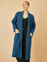 Yumi Blue Knitted Maxi Cardigan With Pockets - Image 2 of 5