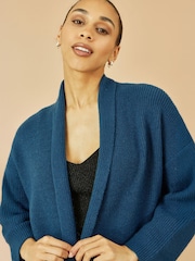 Yumi Blue Knitted Maxi Cardigan With Pockets - Image 3 of 5