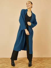 Yumi Blue Knitted Maxi Cardigan With Pockets - Image 4 of 5