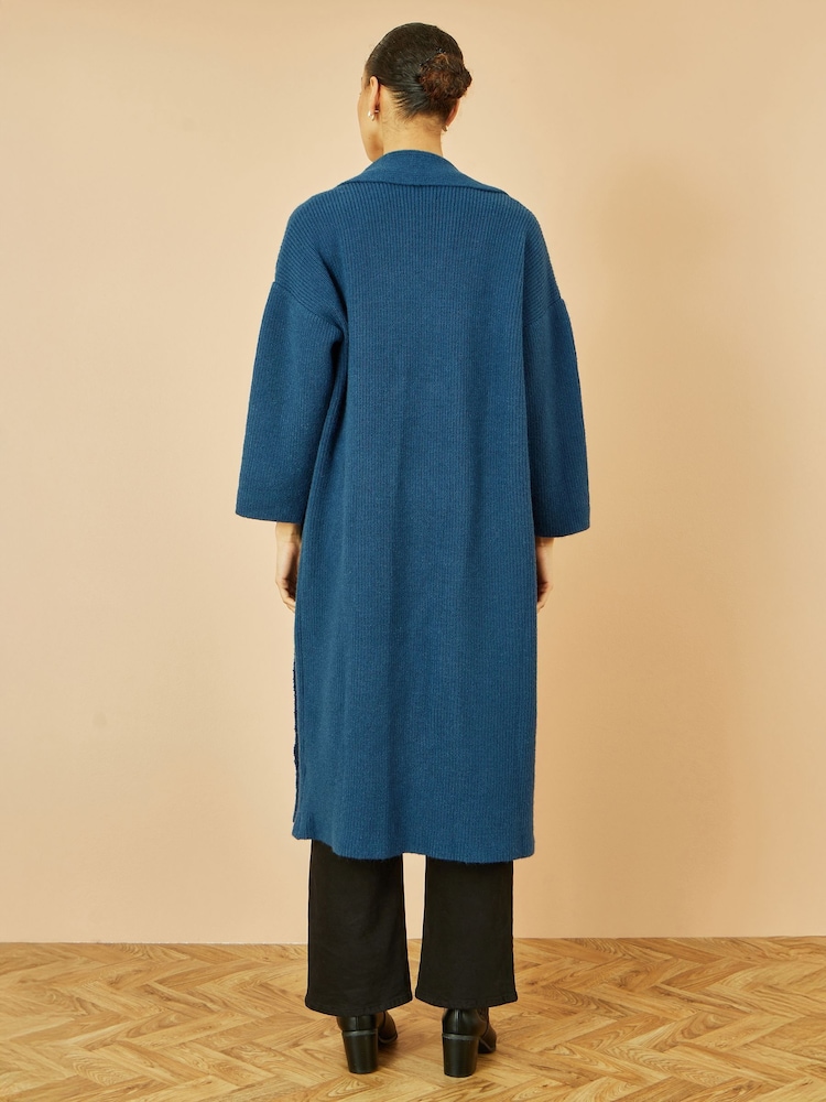 Yumi Blue Knitted Maxi Cardigan With Pockets - Image 5 of 5 Yumi Blue Knitted Maxi Cardigan With Pockets - Image 5 of 5