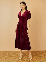 Yumi Red Velvet Midi Dress - Image 1 of 5