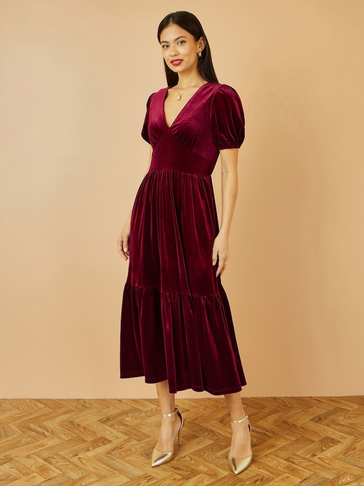 Yumi Red Velvet Midi Dress - Image 1 of 5
