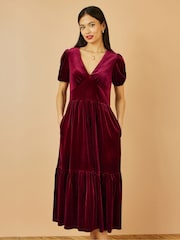Yumi Red Velvet Midi Dress - Image 2 of 5
