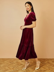 Yumi Red Velvet Midi Dress - Image 3 of 5