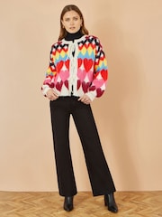 Yumi Cream Tie Front Heart Intarsia Cardigan - Image 2 of 5