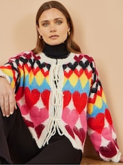 Yumi Cream Tie Front Heart Intarsia Cardigan - Image 4 of 5