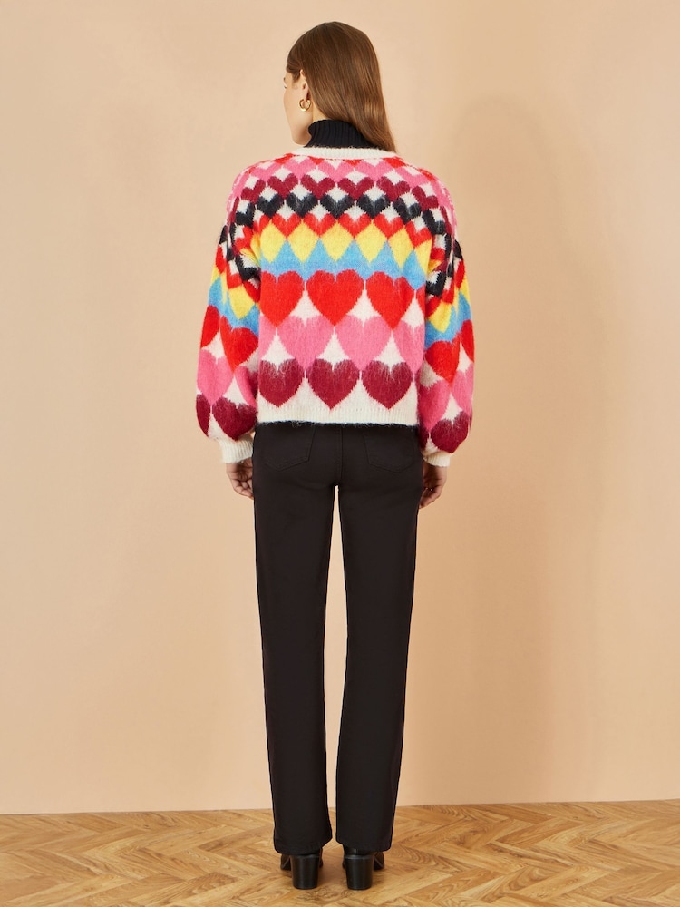 Yumi Cream Tie Front Heart Intarsia Cardigan - Image 5 of 5 Yumi Cream Tie Front Heart Intarsia Cardigan - Image 5 of 5