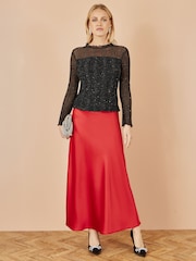 Yumi Black Sparkle Print Mesh Stretch Fitted Top - Image 2 of 3