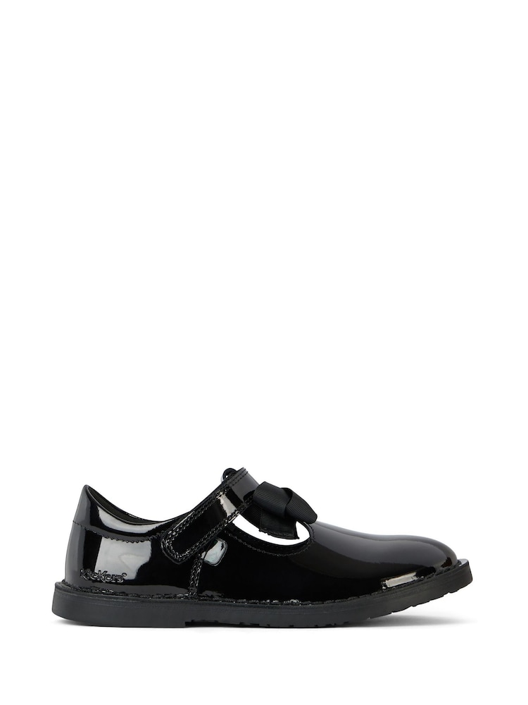 Kickers Black Junior Girls Adlar T Bar Bow Patent Leather Shoes - Image 1 of 6