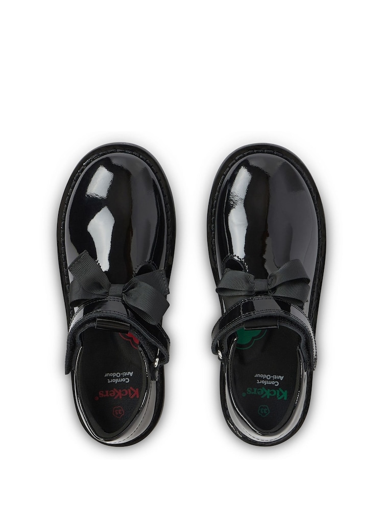 Kickers Black Junior Girls Adlar T Bar Bow Patent Leather Shoes - Image 6 of 6