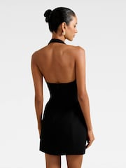Forever New Black Riley Petite Structured Halter Neck Mini Dress - Image 2 of 5
