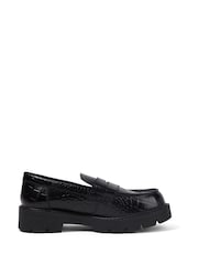 Kickers Black Adult Womens Kori Loafers Croc Effect Leather - Image 1 of 6