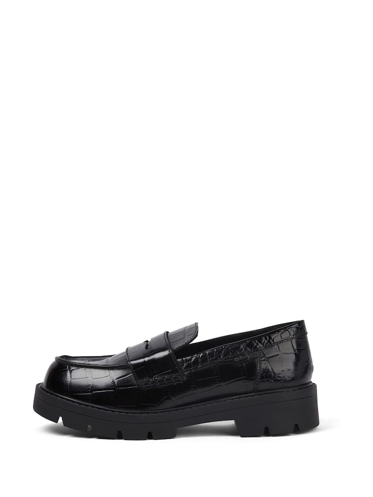 Kickers Black Adult Womens Kori Loafers Croc Effect Leather - Image 2 of 6