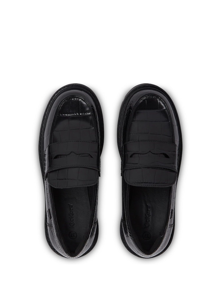 Kickers Black Adult Womens Kori Loafers Croc Effect Leather - Image 6 of 6