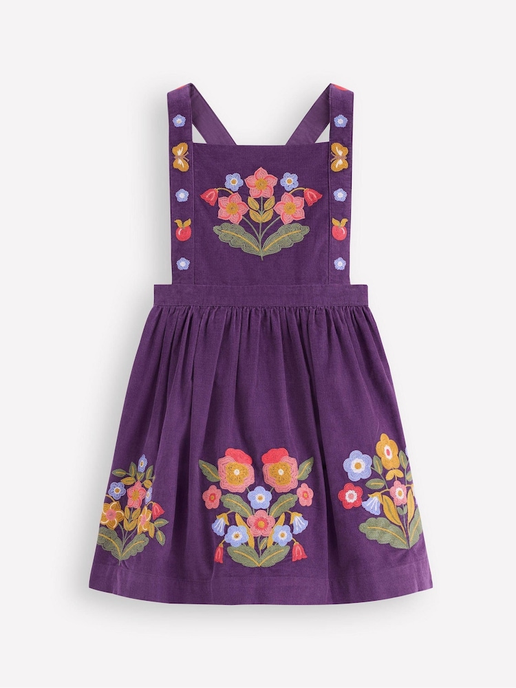 Boden Purple Embroidered Pinafore Dress - Image 1 of 3 Boden Purple Embroidered Pinafore Dress - Image 1 of 3