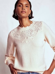 Boden Cream Fluffy Embroidered Jumper - Image 1 of 7