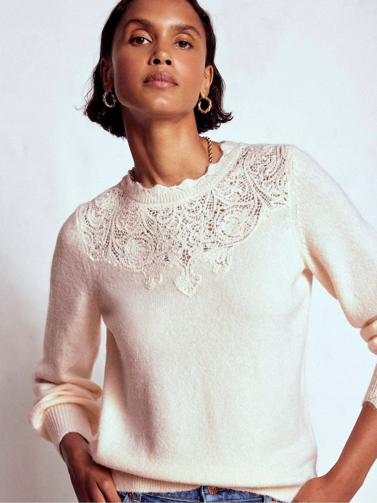 Boden Cream Fluffy Embroidered Jumper - Image 1 of 7 Boden Cream Fluffy Embroidered Jumper - Image 1 of 7