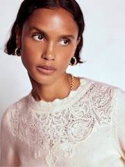 Boden Cream Fluffy Embroidered Jumper - Image 4 of 7