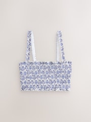 Cream/Blue Shell Shirred Bandeau Bikini Top - Image 1 of 4