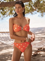 Love & Roses Orange Wavy Stripe Foil Sun Print Bandaeu Bikini Top - Image 4 of 5