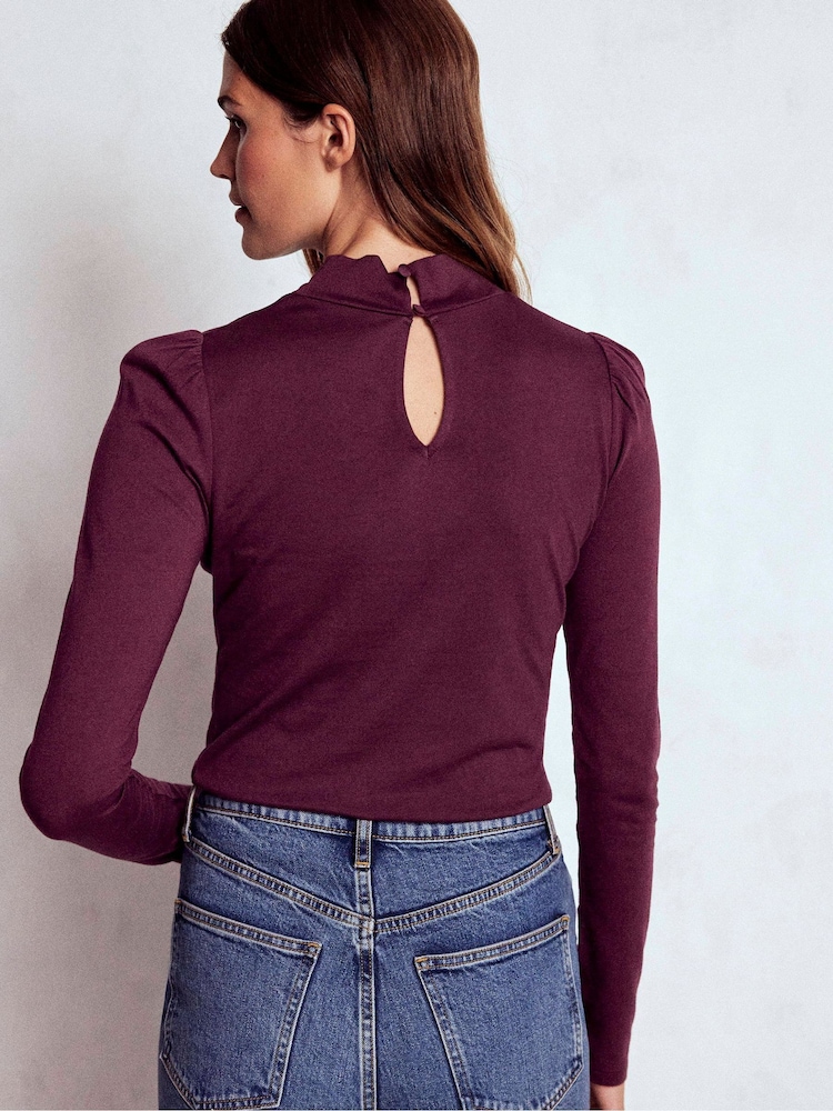 Boden Purple Puff Sleeve Jersey Top - Image 2 of 5 Boden Purple Puff Sleeve Jersey Top - Image 2 of 5