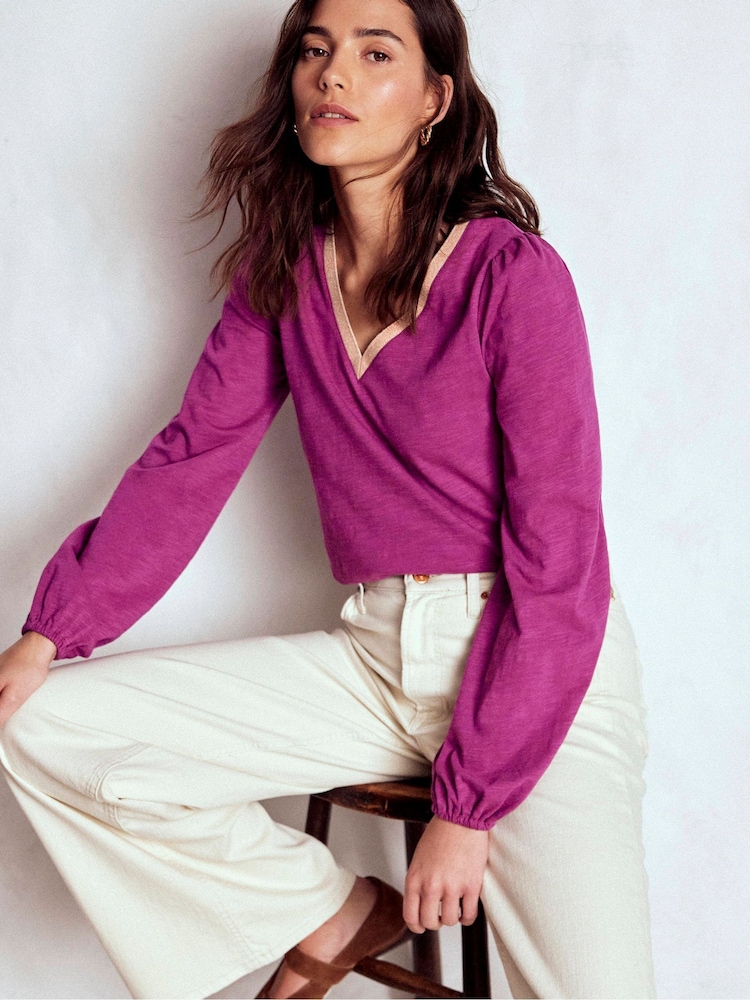 Boden Purple Long Sleeve Metallic Trim Top - Image 1 of 5 Boden Purple Long Sleeve Metallic Trim Top - Image 1 of 5