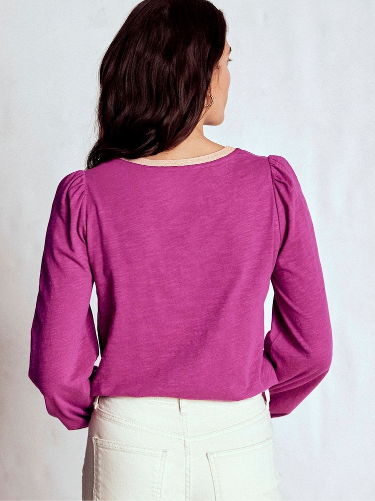 Boden Purple Long Sleeve Metallic Trim Top - Image 2 of 5 Boden Purple Long Sleeve Metallic Trim Top - Image 2 of 5