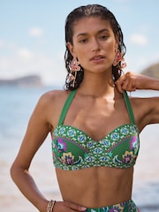 Green Tropical Parrot Print - Love & Roses 몰드컵 비키니 탑 - 5의 이미지 1