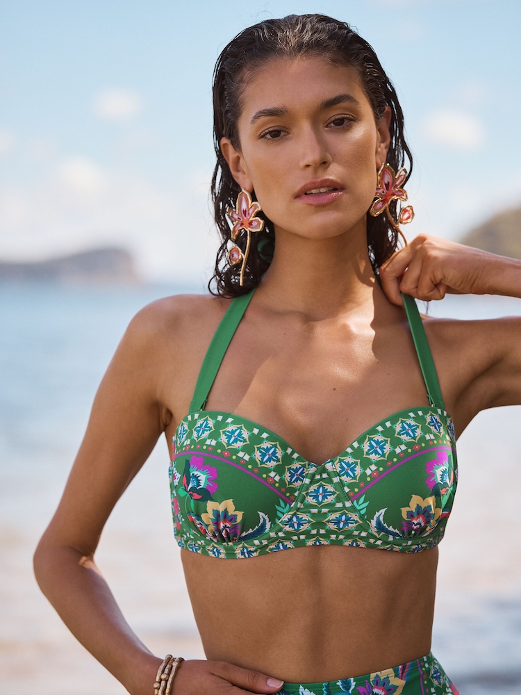 Green Tropical Parrot Print - Love & Roses 몰드컵 비키니 탑 - 5의 이미지 1