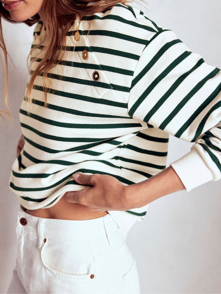 Boden Green Button Detail Sweatshirt - Image 2 of 5 Boden Green Button Detail Sweatshirt - Image 2 of 5