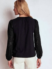 Boden Black Eden Broderie Jersey Shirt - Image 3 of 6