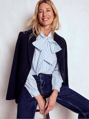 Boden Blue Tie Neck Top - Image 1 of 6