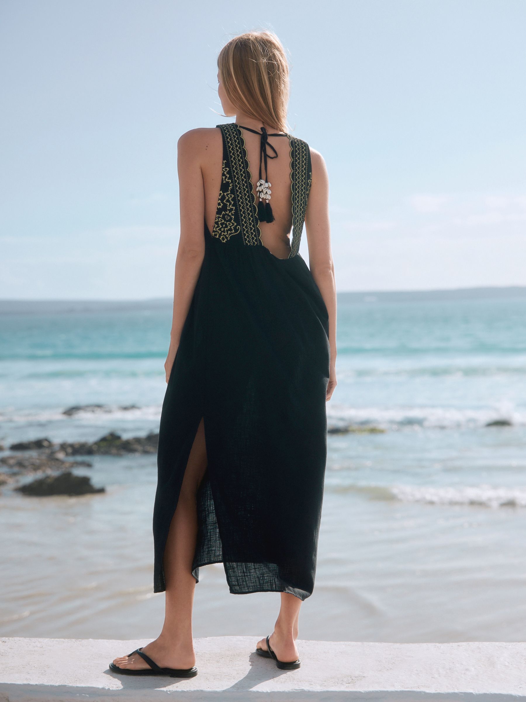 black beach maxi dress Black V Neck Plaeted Beach Dress & Reviews - Black - Sustainable Beach Dress